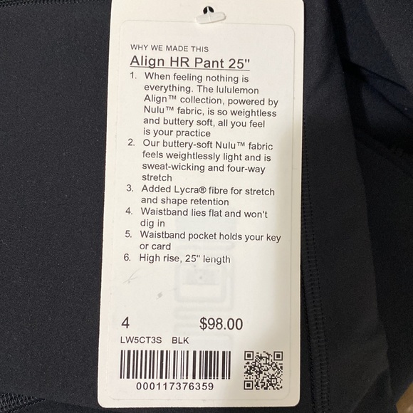 NWT Lululemon Align HR Pant 25” in Black - Picture 3 of 5
